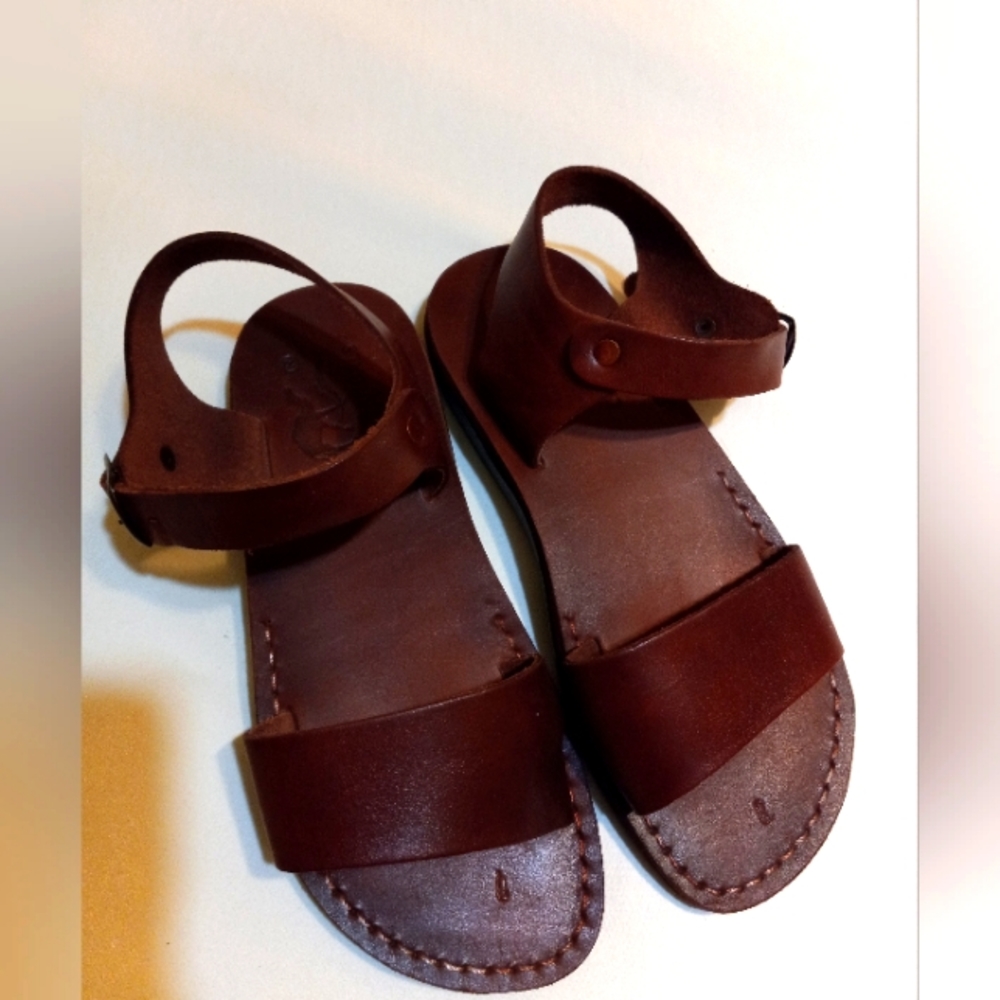Dark Brown Leather Camel Strappy Sandal Made in Israel 7.5/38 - Never Worn
